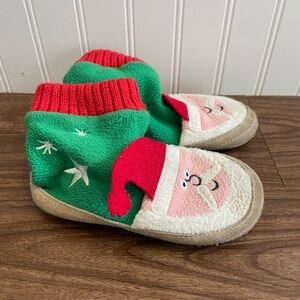 Hanna Andersson Santa Christmas Fleece Soft Sole Slippers Size 7-8